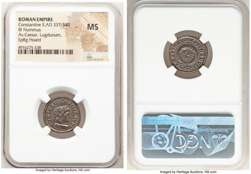 Constantine II, as Caesar (AD 337-340). AE3 or BI nummus (19mm, 7h). NGC MS. Lug...