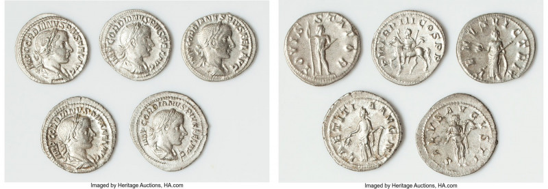 ANCIENT LOTS. Roman Imperial. Gordian III (AD 238-244). Lot of five (5) AR denar...