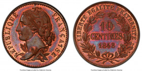Republic copper Specimen Pattern 10 Centimes 1848 SP65+ Red and Brown PCGS, Maz-1334. Overstruck on an 1810-1830 Russian 2 Kopecks. A formidable selec...