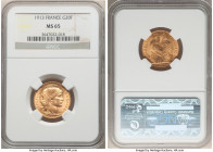 Republic gold 20 Francs 1913 MS65 NGC, KM857. AGW 0.1867 oz. 

HID09801242017

© 2022 Heritage Auctions | All Rights Reserved