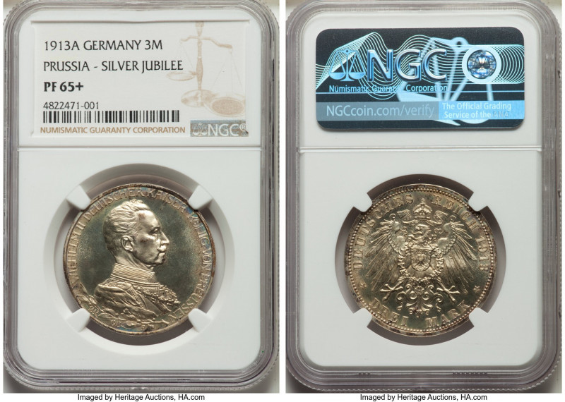 Prussia. Wilhelm II Proof 3 Mark 1913-A PR65+ NGC, Berlin mint, KM535. Mintage: ...