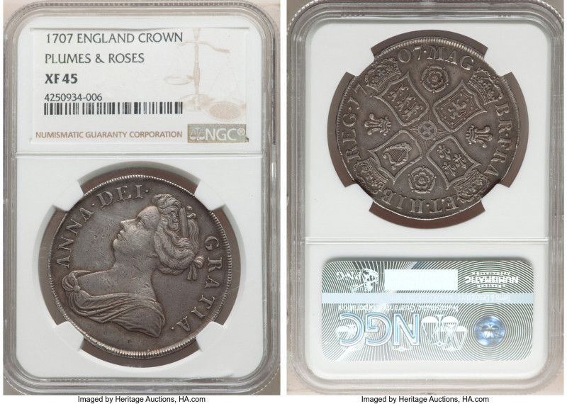 Anne Crown 1707 XF45 NGC, KM519.3, S-3578. Plumes and Roses in angles. 

HID09...