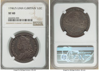 George II "LIMA" 1/2 Crown 1746/5 XF40 NGC, KM584.3. Sheathed in lavender gray toning. Struck with Spanish silver seized at Lima. 

HID09801242017
...