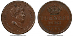 Naples & Sicily. Fernando II 10 Tornesi 1859/8 AU58 Brown PCGS, cf. KM369 (overdate unlisted). 

HID09801242017

© 2022 Heritage Auctions | All Ri...