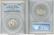 Naples & Sicily. Francesco II 20 Grana 1859 MS64 PCGS, KM379, C-160. Satin surface with light taupe and gold toning. 

HID09801242017

© 2022 Heri...