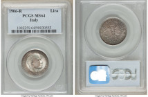 Vittorio Emanuele III Lira 1906-R MS64 PCGS, Rome mint, KM32. Interesting target toned obverse with consistent teal and rose-gray patina on reverse. ...