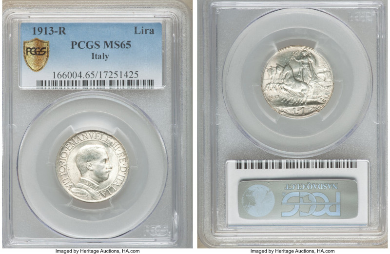 Vittorio Emanuele III Lira 1913-R MS65 PCGS, Rome mint, KM45

HID09801242017
...