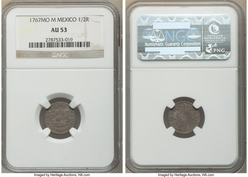 Charles III 1/2 Real 1767 Mo-M AU53 NGC, Mexico City mint, KM68.

HID098012420...