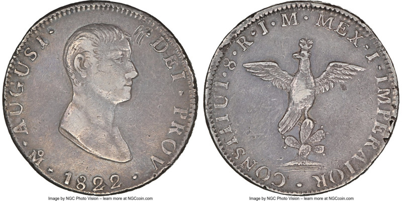 Augustin I Iturbide "Early Eagle" 8 Reales 1822 Mo-JM XF Details (Obverse Damage...