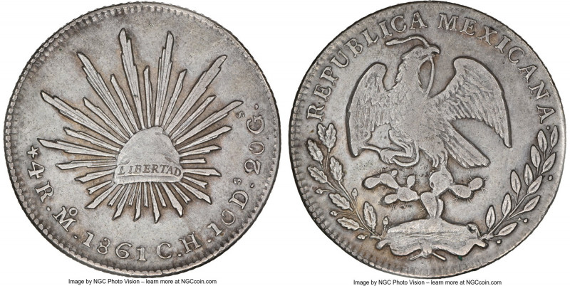 Republic 4 Reales 1861 Mo-CH AU53 NGC, Mexico City mint, KM375.6.

HID09801242...