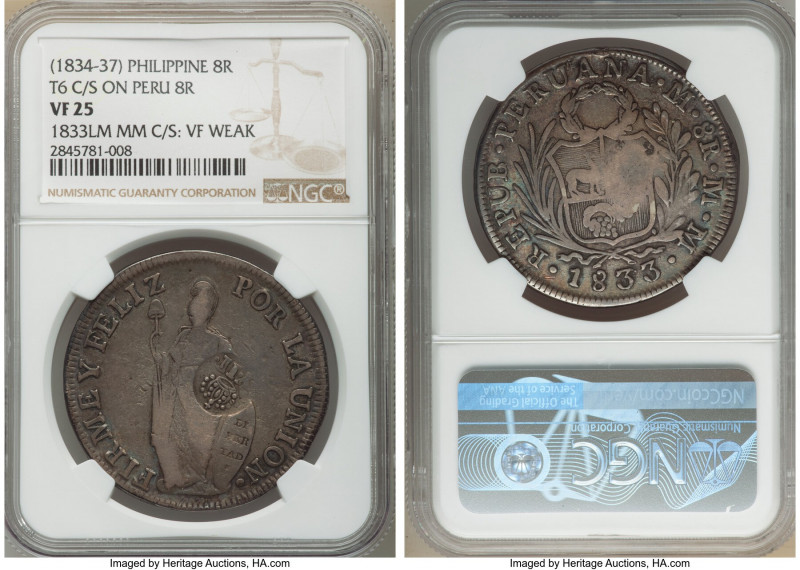 Spanish Colony. Isabel II 8 Reales ND (1834-1837) VF25 NGC, KM138.2. C/S VF Weak...