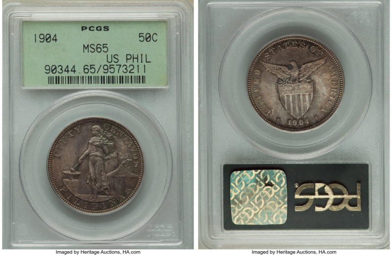 USA Administration 50 Centavos 1904 MS65 PCGS, Philadelphia mint, KM167. Visible...