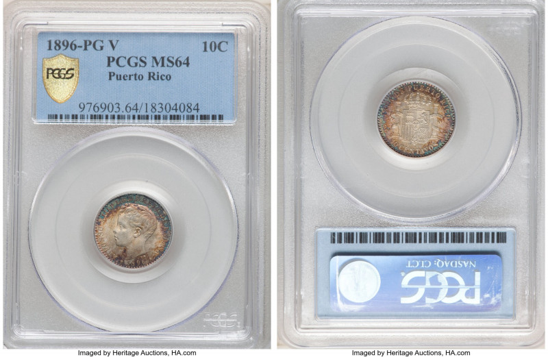 Spanish Colony. Alfonso XIII 10 Centavos 1896-PGV MS64 PCGS, KM21. Dark rich col...