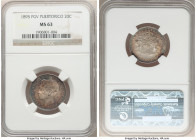 Spanish Colony. Alfonso XIII 20 Centavos 1895-PGV MS63 NGC, Madrid mint, KM22. Lovely eye appeal, colorful toning. 

HID09801242017

© 2022 Herita...