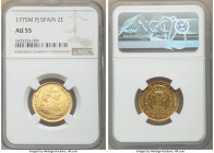 Charles III gold 2 Escudos 1775 M-PJ AU55 NGC, Madrid mint, KM417.1. Semi-Prooflike fields. 

HID09801242017

© 2022 Heritage Auctions | All Right...
