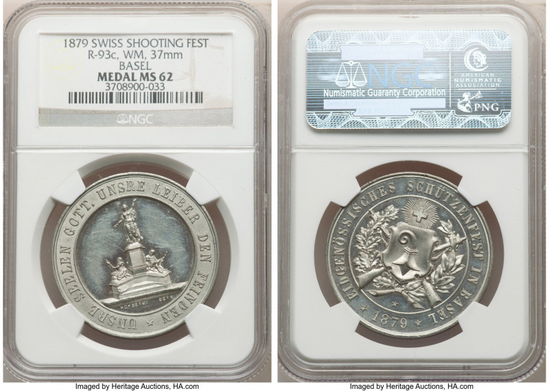 Confederation white metal "Basel Shooting Festival" Medal 1879 MS62 NGC, Richter...