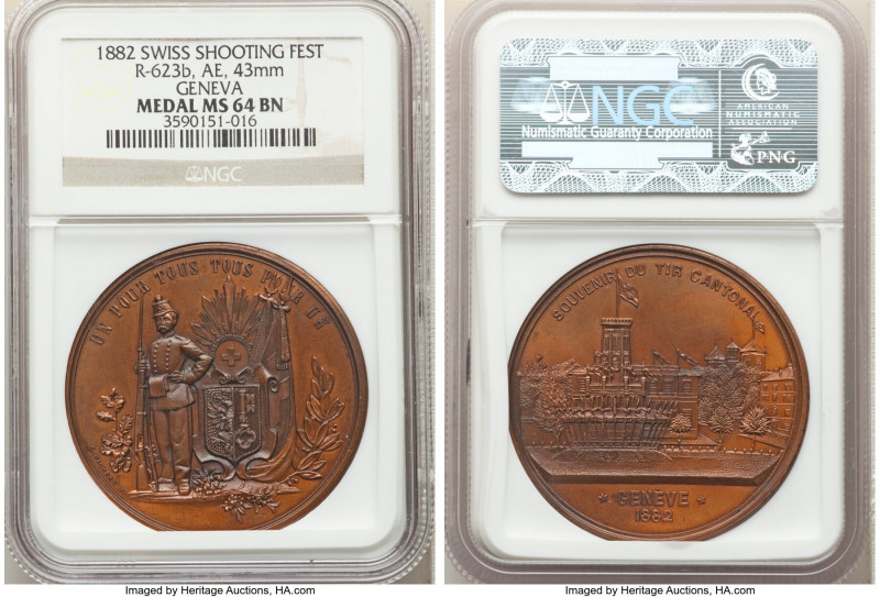 Confederation bronze "Geneva Shooting Festival" Medal 1882 MS64 Brown NGC, Richt...