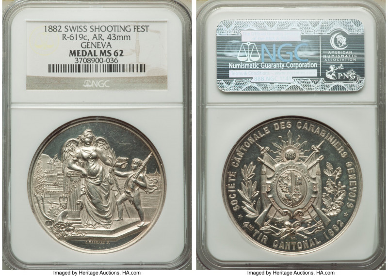 Confederation silver "Geneva Shooting Festival" Medal 1882 MS62 NGC, Richter-619...