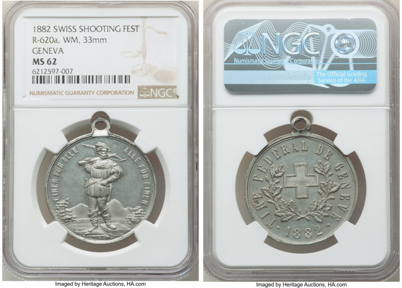 Confederation white metal "Geneva Shooting Festival" Medal 1882 MS62 NGC, Richte...