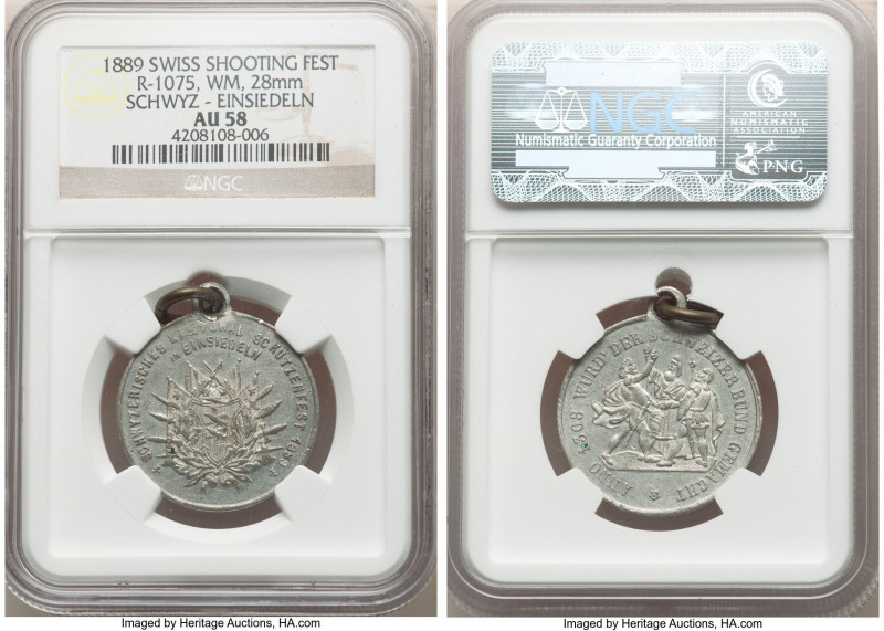 Confederation white metal "Schwyz - Einsiedeln Shooting Festival" Medal 1889 AU5...