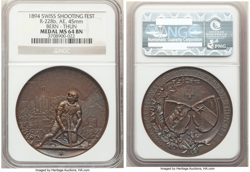 Confederation bronze "Bern - Thun Shooting Festival" Medal 1894 MS64 Brown NGC, ...