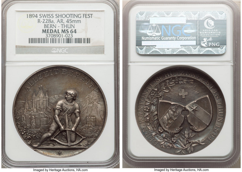 Confederation silver "Bern - Thun Shooting Festival" Medal 1894 MS64 NGC, Richte...