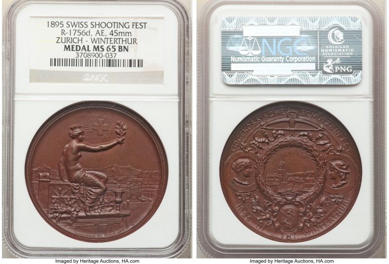 Confederation bronze "Zurich - Winterthur Shooting Festival" Medal 1895 MS65 Bro...