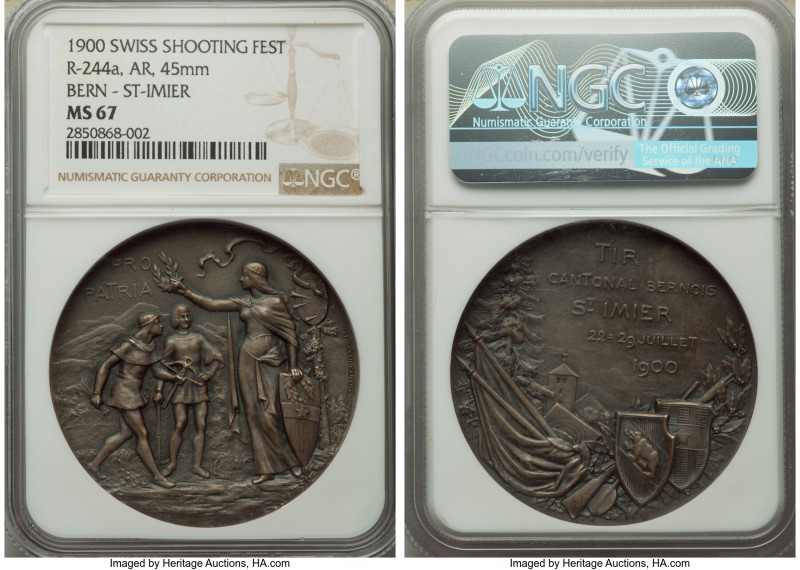 Confederation silver "Bern - St. Imier Shooting Festival" Medal 1900 MS67 NGC, R...