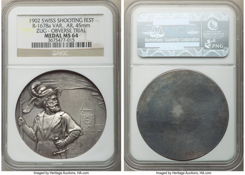 Confederation silver "Zug Shooting Festival" Obverse Trial Medal 1902 MS64 NGC, ...