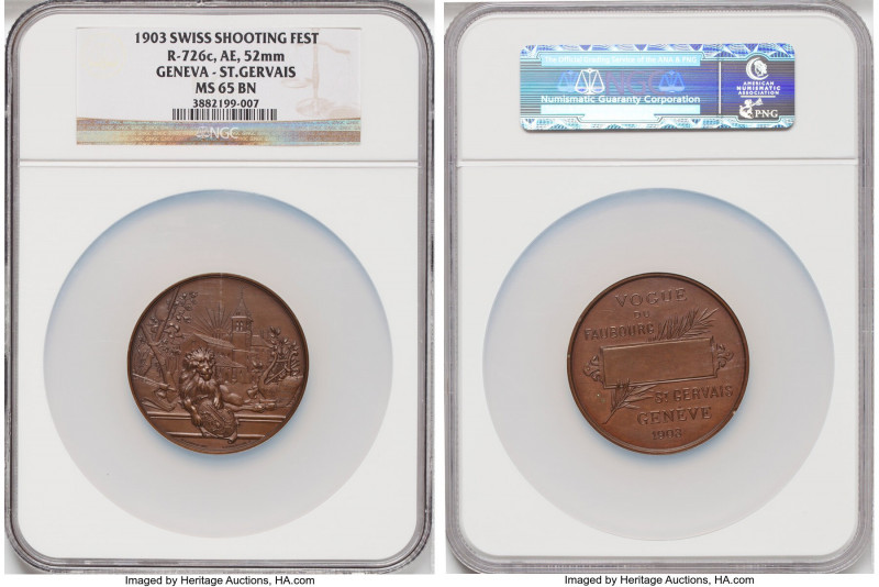 Confederation bronze "Geneva - St. Gervais Shooting Festival" Medal 1903 MS65 Br...