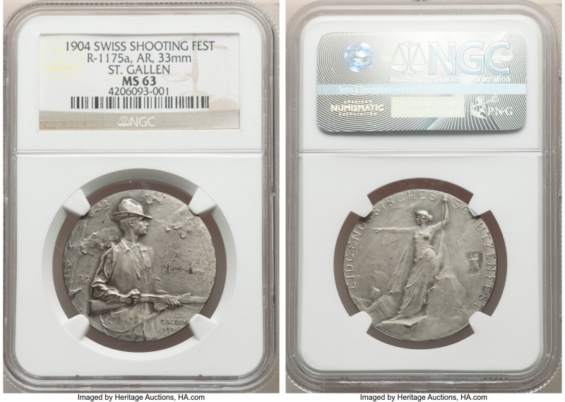 Confederation silver "St. Gallen Shooting Festival" Medal 1904 MS63 NGC, Richter...