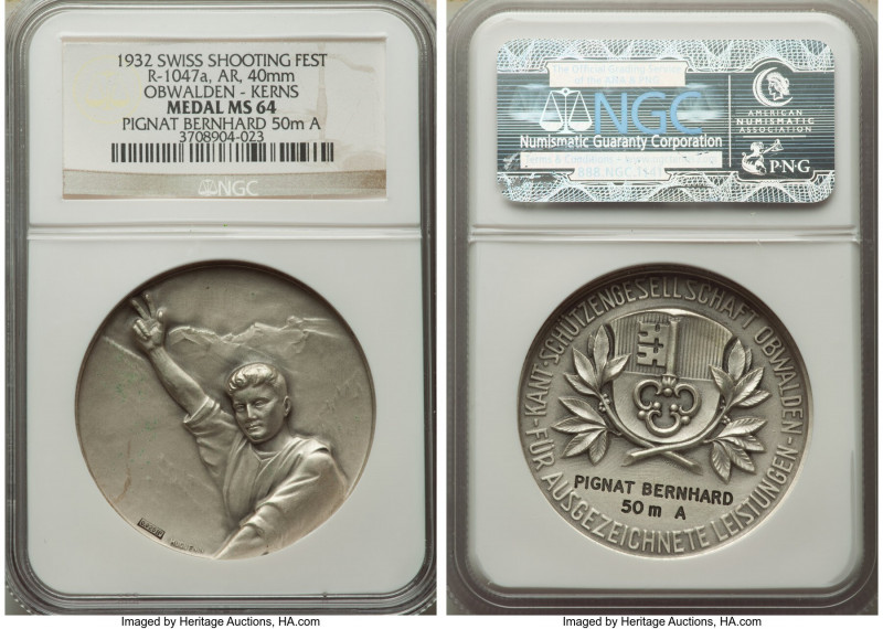 Confederation silver "Obwalden - Kerns Shooting Festival" Medal 1932 MS64 NGC, R...