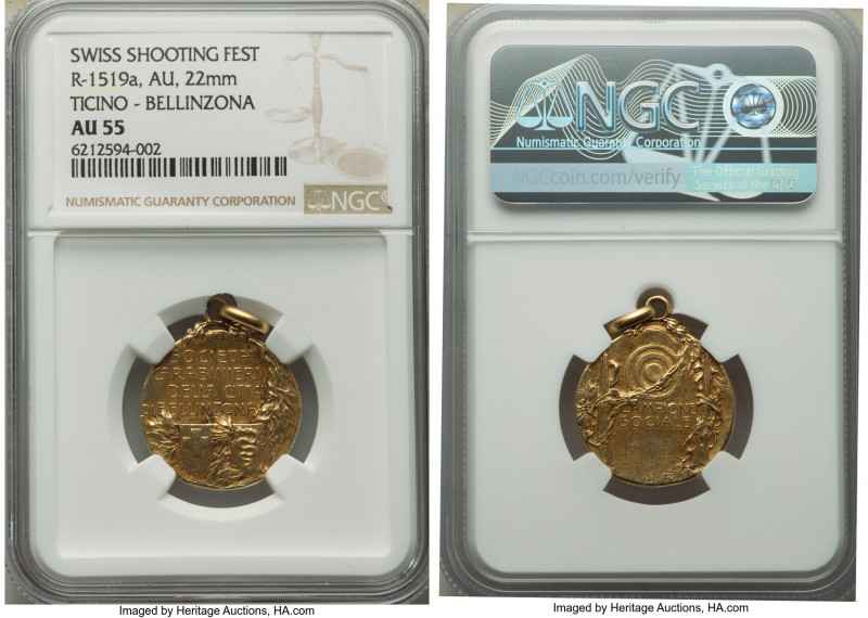 Confederation gold "Ticino - Bellinzonia Shooting Festival" ND AU55 NGC, Richter...