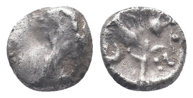 Central Europe, Boii. 1st century BC. AR Obol 'Athena Alkis' type. Irregular bul...