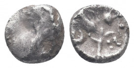 Central Europe, Boii. 1st century BC. AR Obol 'Athena Alkis' type. Irregular bulge. Rev. Stylized Athena Alkis advancing right. Flesche 501. Kolnikova...