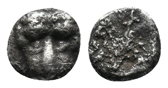 CIMMERIAN BOSPOROS, Pantikapaion. Circa 480-470 BC. AR Hemiobol 0,41gr Facing he...