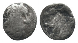 Satrap of Caria? AR Hemiobol 0,58gr Ca. 300-200 BC Bearded head of Zeus? Right / Forepart of bull left. Possibly imitation