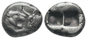 KINGS OF LYDIA. Kroisos (560-546 BC). 1/2 Stater. Sardes. Obv: Confronted foreparts of lion left and bull right. Rev: Two square punches. SNG Kayhan 1...