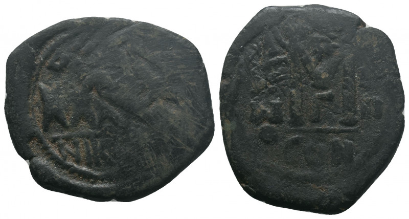 Byzantine coin. Overstrike, flipp, error AE 10.76gr