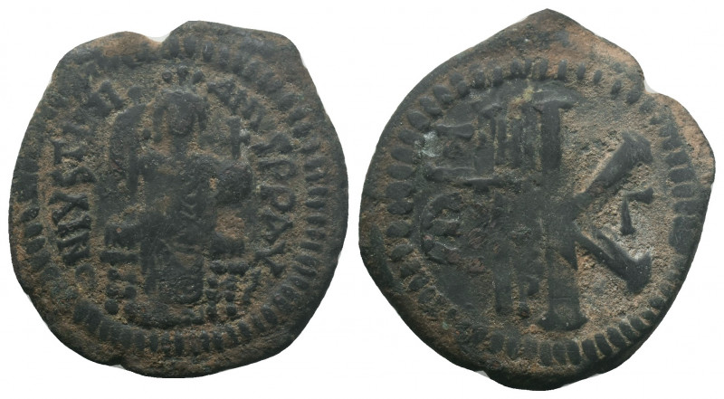 Justinian I. 527-565. Æ Half Follis 7.89gr. Theoupolis (Antioch) mint. Justinian...