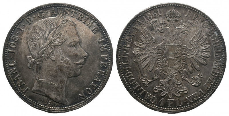 Österreich, Franz Joseph I, 1848-1916, 1 Gulden Silver 1861 A, Wien, Her.526, VF...