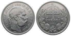 Österreich, Franz Joseph I, 1848-1916, 1 Korona Silver 1892 KB, Kremnitz. 4.91gr