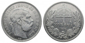 Österreich, Franz Joseph I, 1848-1916, 1 Korona Silver 1892 KB, Kremnitz. 4.95gr. R.