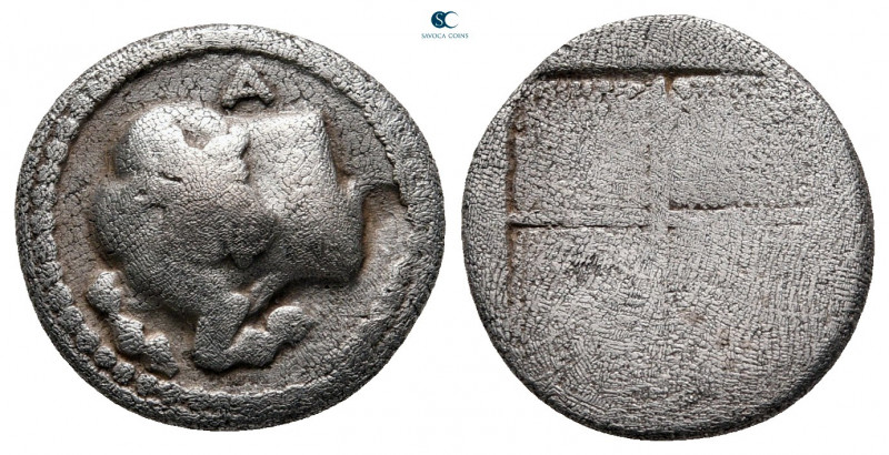 Macedon. Akanthos circa 470-390 BC. 
Tetrobol AR

14 mm, 2,30 g



nearly...