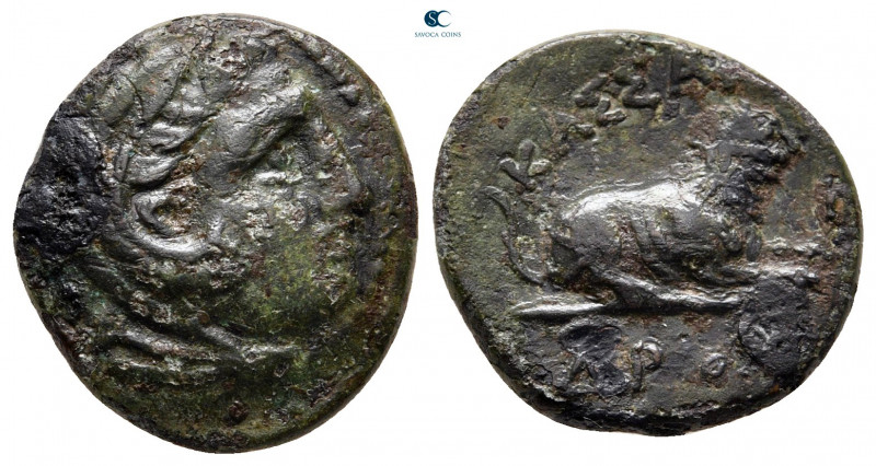 Kings of Macedon. Uncertain mint. Kassander 306-297 BC. 
Bronze Æ

18 mm, 3,9...