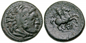 Macedonian Kingdom. Philip III Arrhidaios. 323-317 B.C. AE 20 (20 mm, 6.15 g, 5 h). Uncertain Macedonian mint. Head of Herakles right, wearing lion's ...