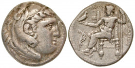 Macedonian Kingdom. Alexander III. AR drachm (17.6 mm, 4.04 g, 1 h). struck ca. 310-275 B.C. Head of Herakles right, wearing lion's skin headdress / A...