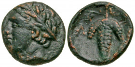 Lokris, Lokris Opuntion. Late 4th-3rd century B.C. AE 13 (13.1 mm, 1.49 g, 12 h). Laureate head of Apollo left, with short hair / Λ - O (and below it ...