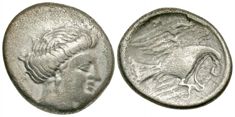 Euboia, Chalkis. Ca. 338-308 B.C. AR drachm (18.3 mm, 3.36 g, 3 h). Head of the ...