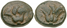 Islands off Caria, Rhodos. Rhodes. Ca. 394-304 B.C. AE 10 (10.45 mm, 1.57 g, 1 h). P - O, Rose with bud / P - O, letters in lower field to left and ri...